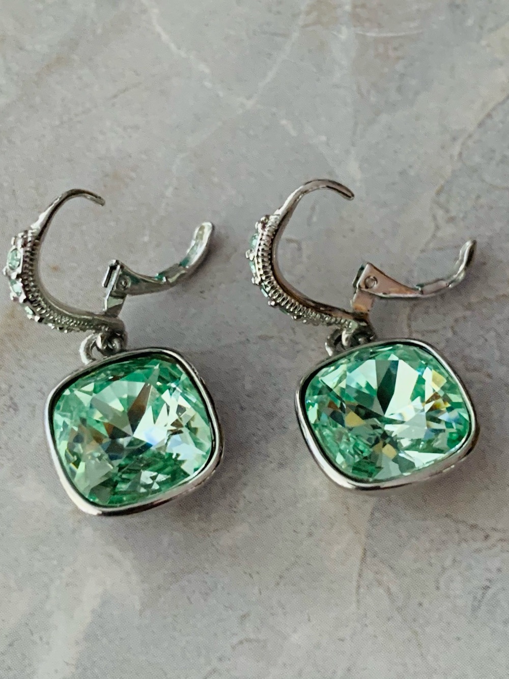Givenchy Green Cushion-Cut Crystal Drop Earrings - Picture 2 of 5